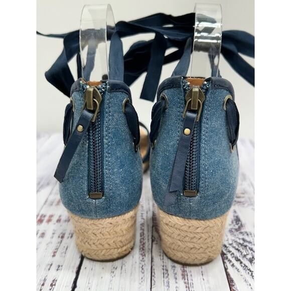 UGG Womens Amell Wedge Heel Sandals Denim Lace Up Open Toe Navy Blue Size 7.5 - Picture 8 of 12